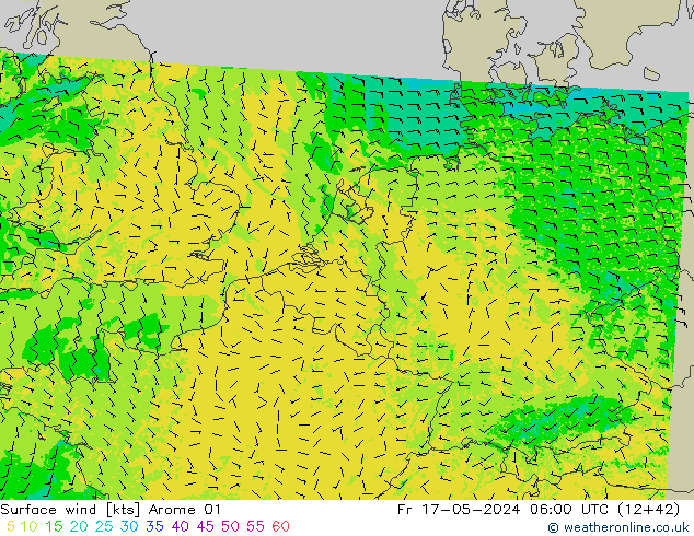Surface wind Arome 01 Fr 17.05.2024 06 UTC