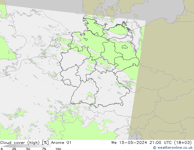 Nubes altas Arome 01 mié 15.05.2024 21 UTC