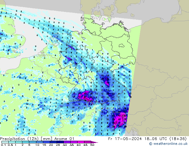Yağış (12h) Arome 01 Cu 17.05.2024 06 UTC