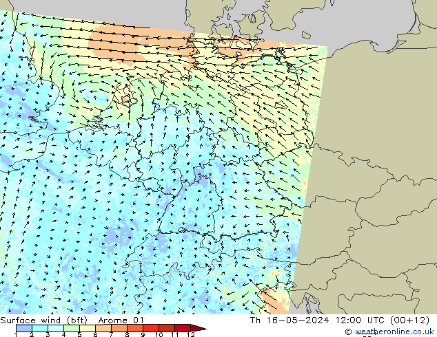 �N 10 米 (bft) Arome 01 星期四 16.05.2024 12 UTC