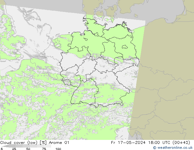Bewolking (Laag) Arome 01 vr 17.05.2024 18 UTC