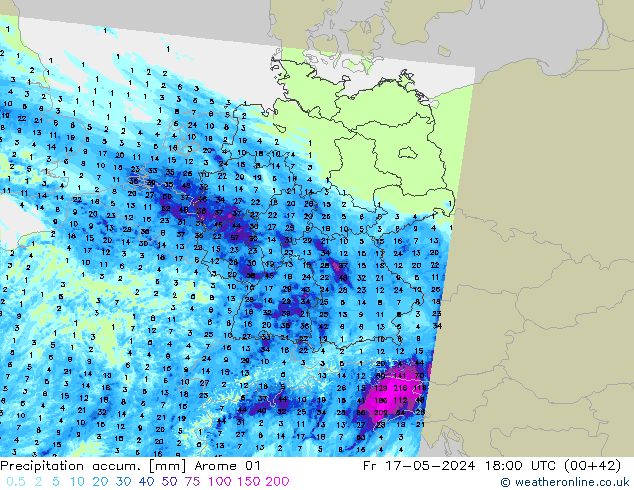 Precipitación acum. Arome 01 vie 17.05.2024 18 UTC
