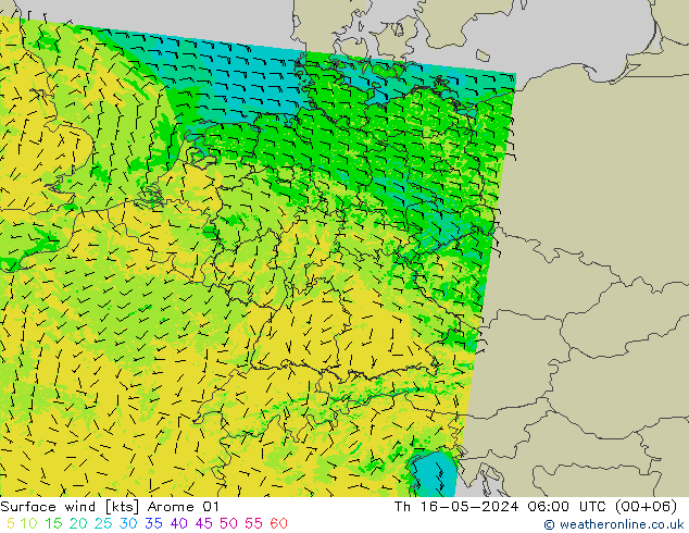 Surface wind Arome 01 Th 16.05.2024 06 UTC