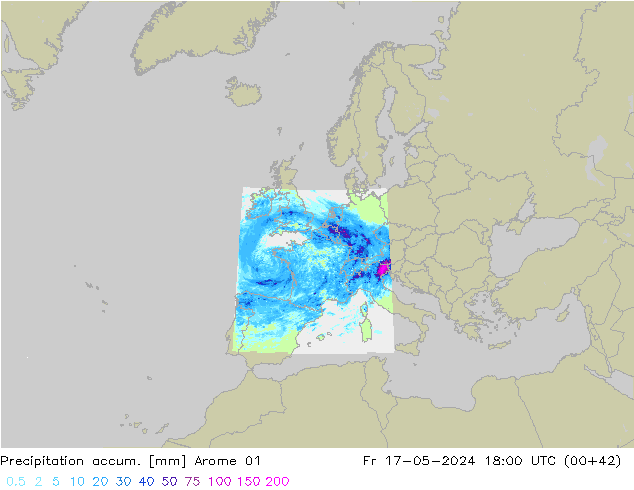Precipitation accum. Arome 01 Sex 17.05.2024 18 UTC