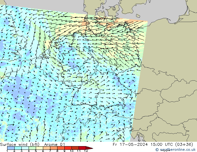 Bodenwind (bft) Arome 01 Fr 17.05.2024 15 UTC