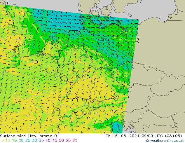 Surface wind Arome 01 Th 16.05.2024 09 UTC
