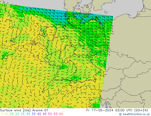 Surface wind Arome 01 Fr 17.05.2024 03 UTC