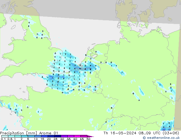 降水 Arome 01 星期四 16.05.2024 09 UTC