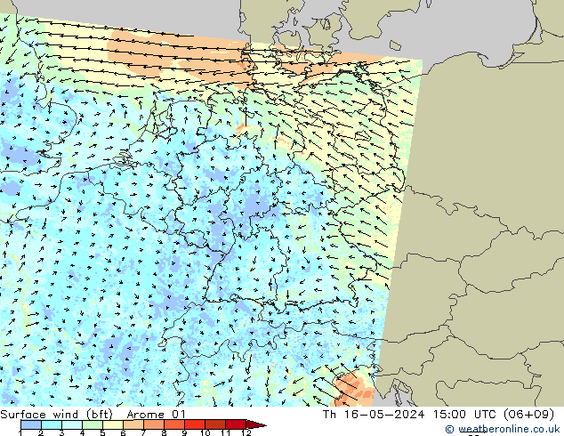  10 m (bft) Arome 01  16.05.2024 15 UTC