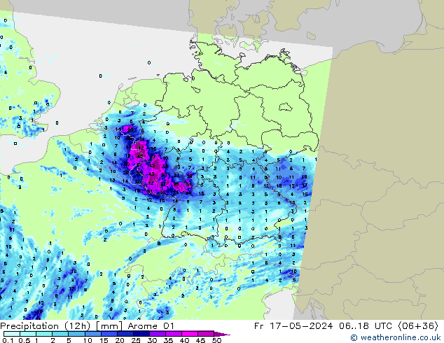 Yağış (12h) Arome 01 Cu 17.05.2024 18 UTC