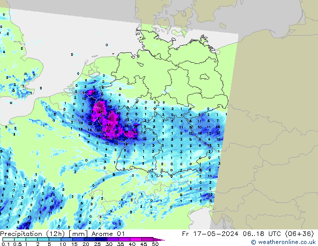 Precipitation (12h) Arome 01 Fr 17.05.2024 18 UTC