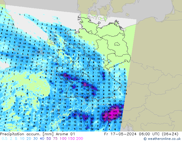 Precipitation accum. Arome 01  17.05.2024 06 UTC