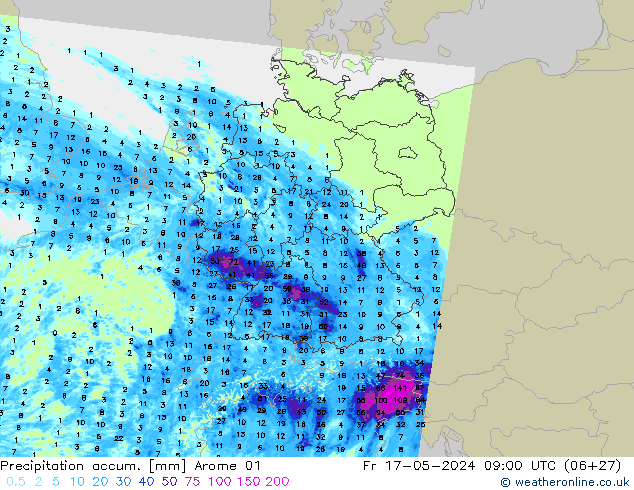 Precipitation accum. Arome 01 пт 17.05.2024 09 UTC