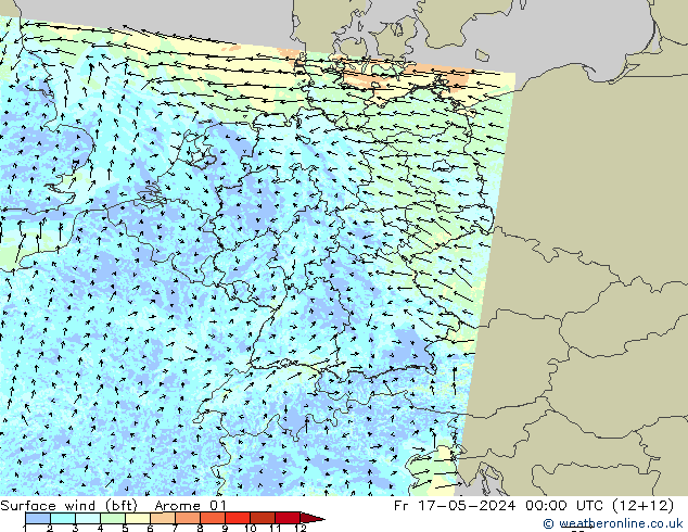 Bodenwind (bft) Arome 01 Fr 17.05.2024 00 UTC