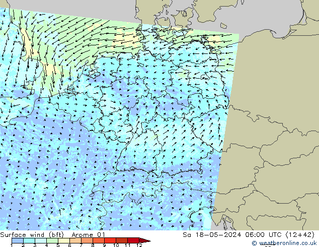 Rüzgar 10 m (bft) Arome 01 Cts 18.05.2024 06 UTC
