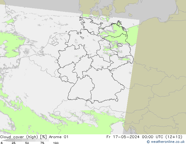 vysoký oblak Arome 01 Pá 17.05.2024 00 UTC