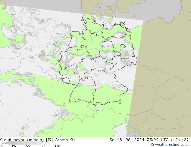 Cloud cover (middle) Arome 01 Sa 18.05.2024 06 UTC