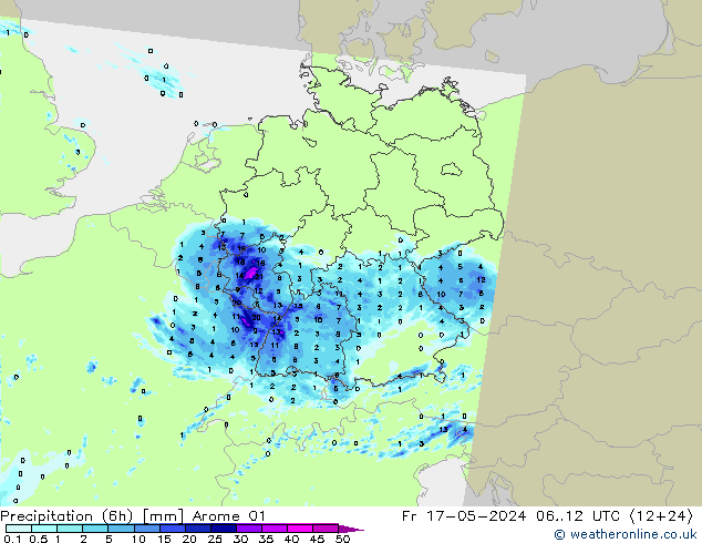 Precipitation (6h) Arome 01 Fr 17.05.2024 12 UTC