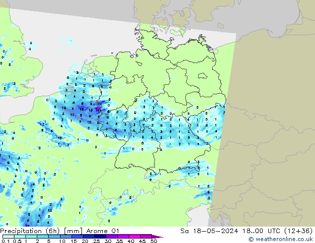 Precipitation (6h) Arome 01 Sa 18.05.2024 00 UTC