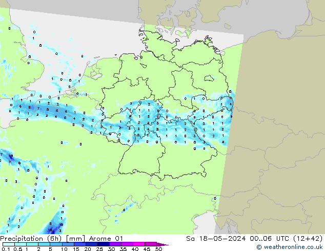 Precipitazione (6h) Arome 01 sab 18.05.2024 06 UTC