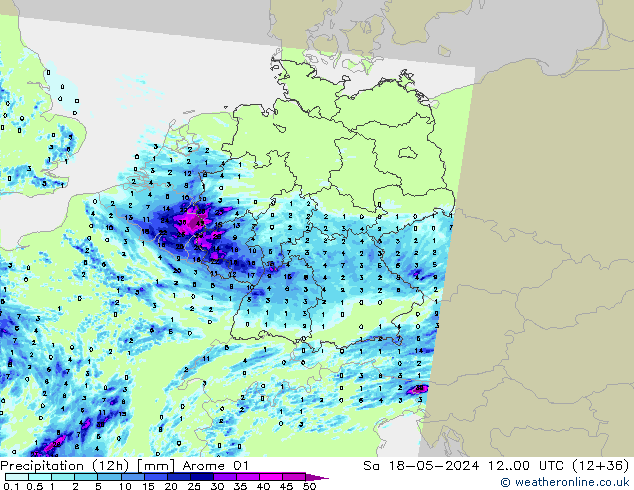 Precipitazione (12h) Arome 01 sab 18.05.2024 00 UTC