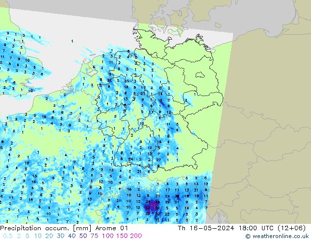 Precipitación acum. Arome 01 jue 16.05.2024 18 UTC