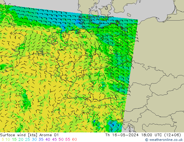 Surface wind Arome 01 Th 16.05.2024 18 UTC