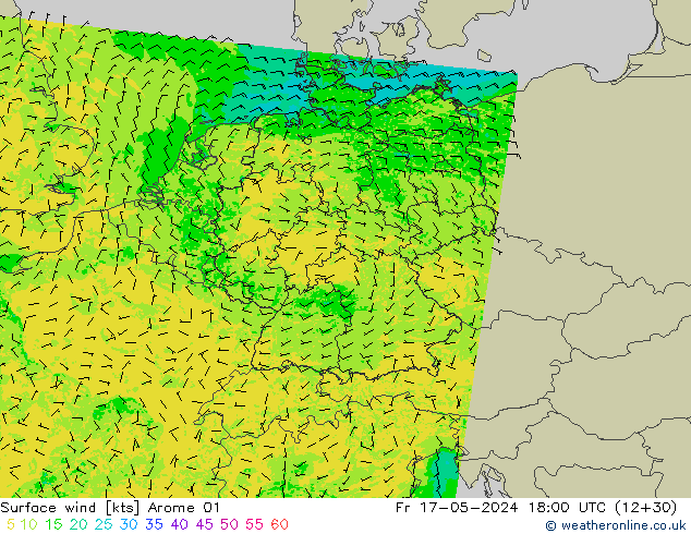 Surface wind Arome 01 Fr 17.05.2024 18 UTC