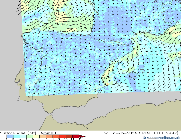 ве�Bе�@ 10 m (bft) Arome 01 сб 18.05.2024 06 UTC