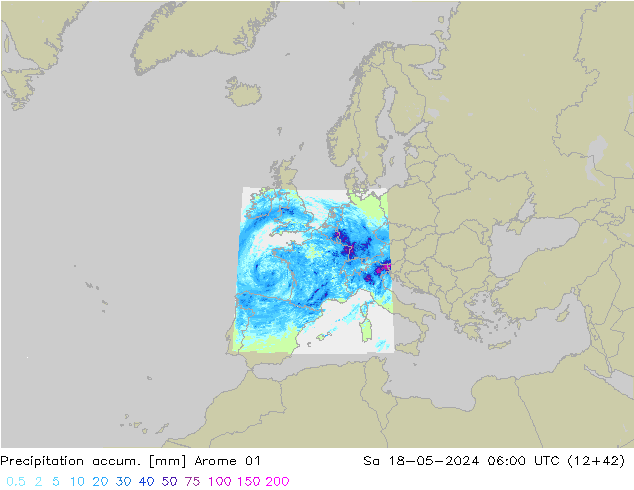 Precipitación acum. Arome 01 sáb 18.05.2024 06 UTC