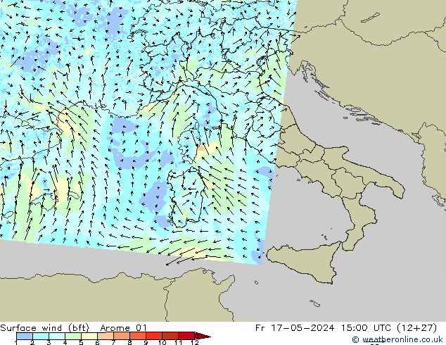 Surface wind (bft) Arome 01 Fr 17.05.2024 15 UTC