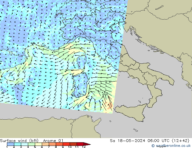 Surface wind (bft) Arome 01 Sa 18.05.2024 06 UTC