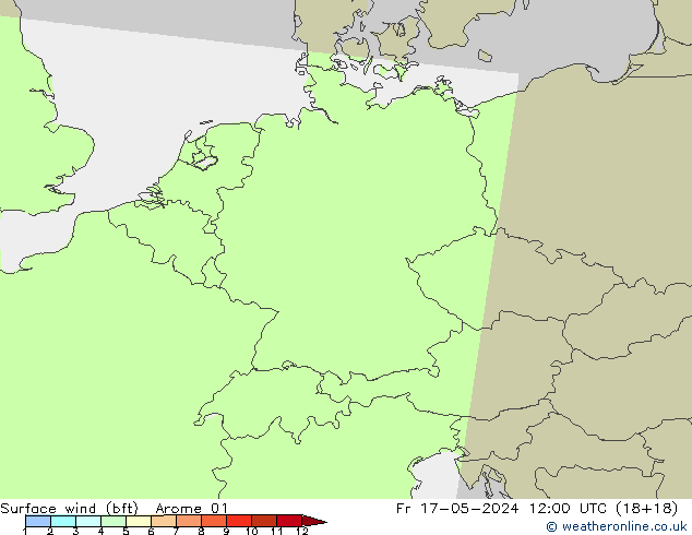 Surface wind (bft) Arome 01 Pá 17.05.2024 12 UTC