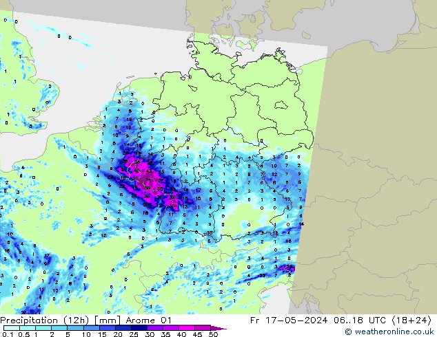 Precipitation (12h) Arome 01 Fr 17.05.2024 18 UTC