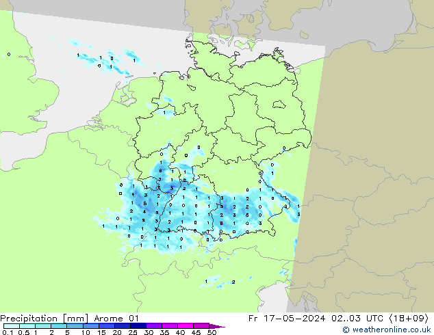 Precipitation Arome 01 Fr 17.05.2024 03 UTC