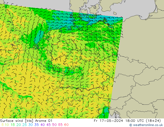 Surface wind Arome 01 Fr 17.05.2024 18 UTC