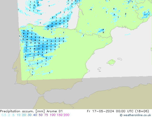 Toplam Yağış Arome 01 Cu 17.05.2024 00 UTC