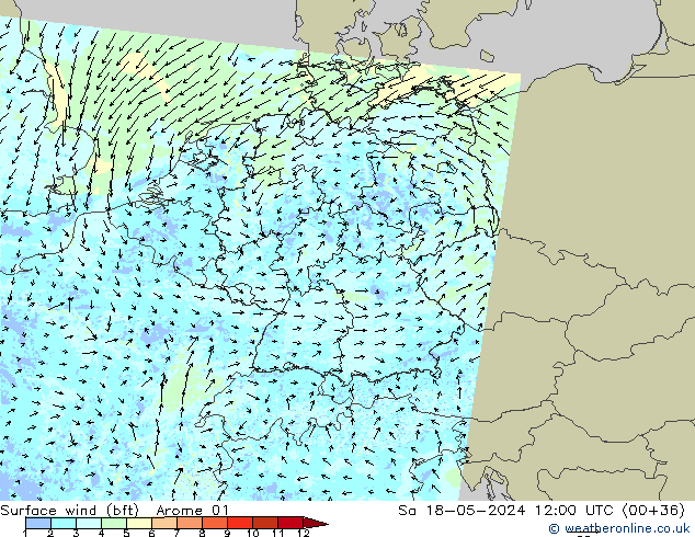 Surface wind (bft) Arome 01 So 18.05.2024 12 UTC