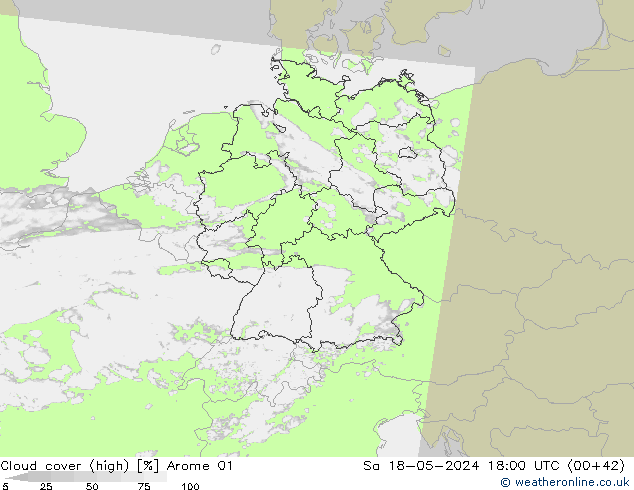 Nuages (élevé) Arome 01 sam 18.05.2024 18 UTC