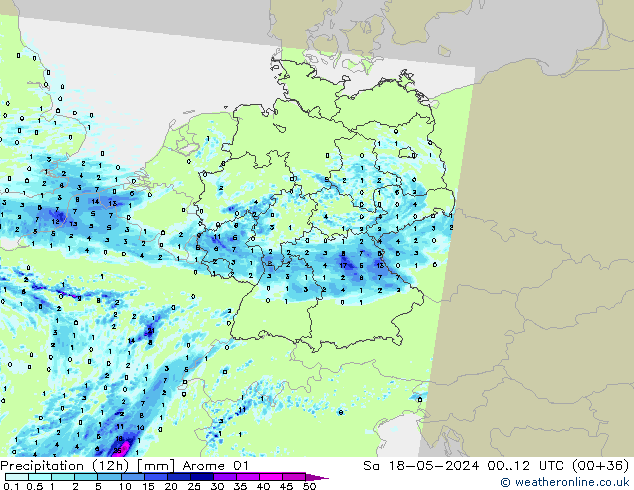 Precipitation (12h) Arome 01 Sa 18.05.2024 12 UTC
