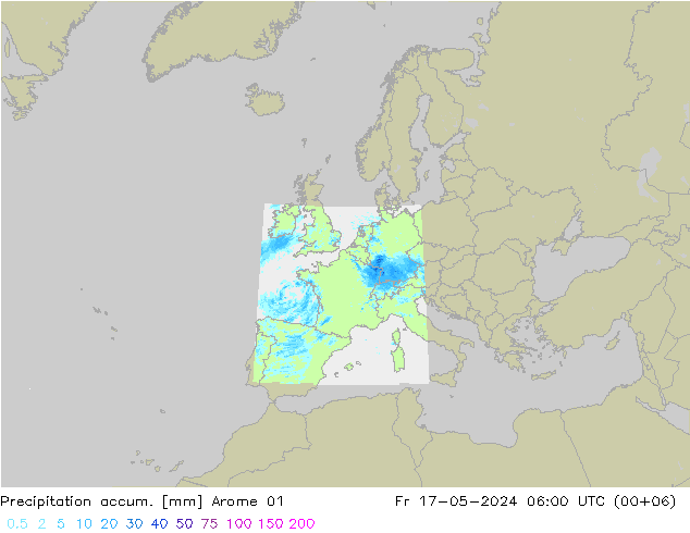 Toplam Yağış Arome 01 Cu 17.05.2024 06 UTC