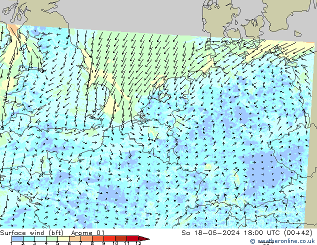 Surface wind (bft) Arome 01 So 18.05.2024 18 UTC
