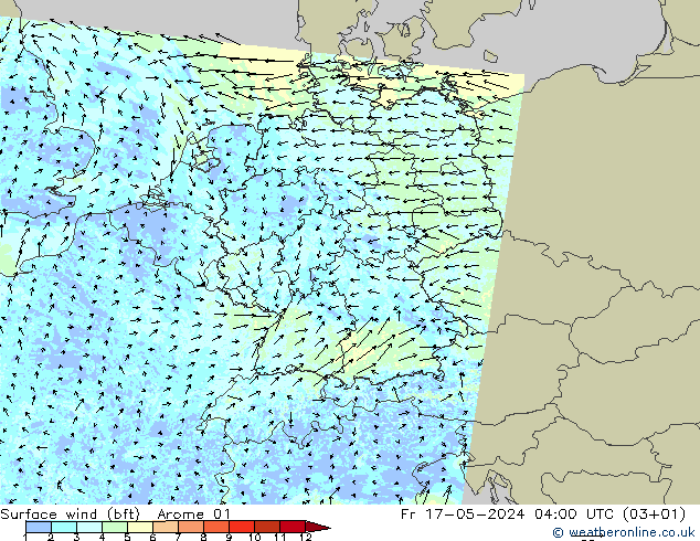 Bodenwind (bft) Arome 01 Fr 17.05.2024 04 UTC