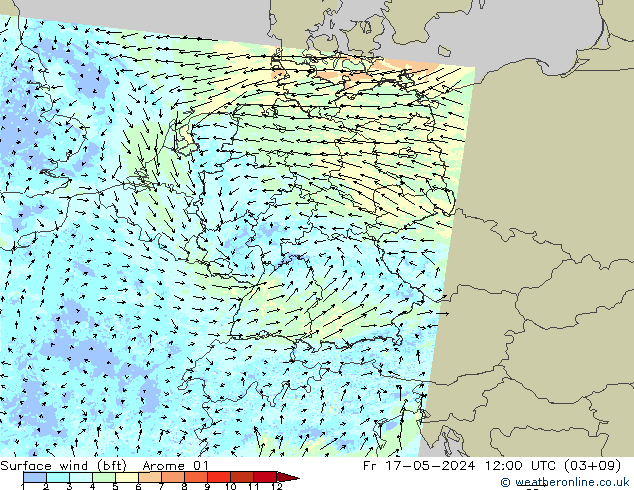  10 m (bft) Arome 01  17.05.2024 12 UTC