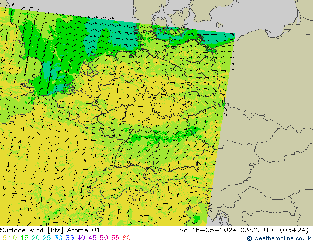 Surface wind Arome 01 Sa 18.05.2024 03 UTC