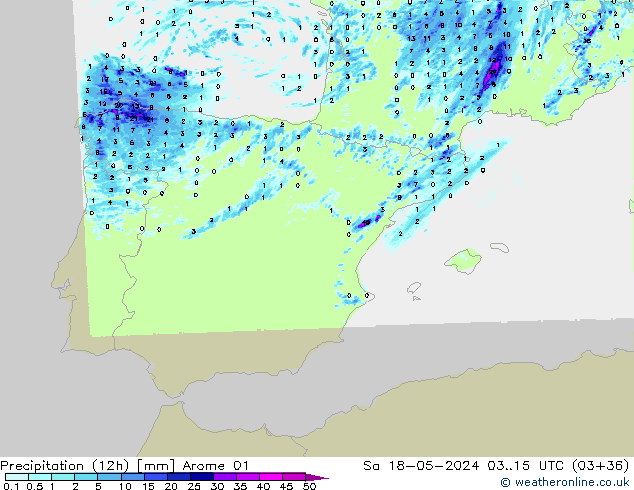Precipitation (12h) Arome 01 Sa 18.05.2024 15 UTC
