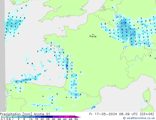 Niederschlag Arome 01 Fr 17.05.2024 09 UTC