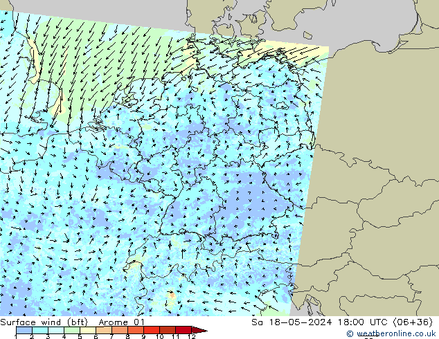 Surface wind (bft) Arome 01 Sa 18.05.2024 18 UTC