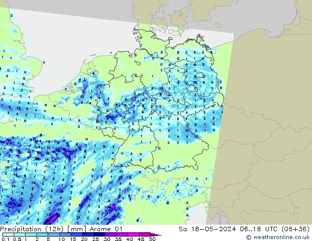 Precipitation (12h) Arome 01 So 18.05.2024 18 UTC