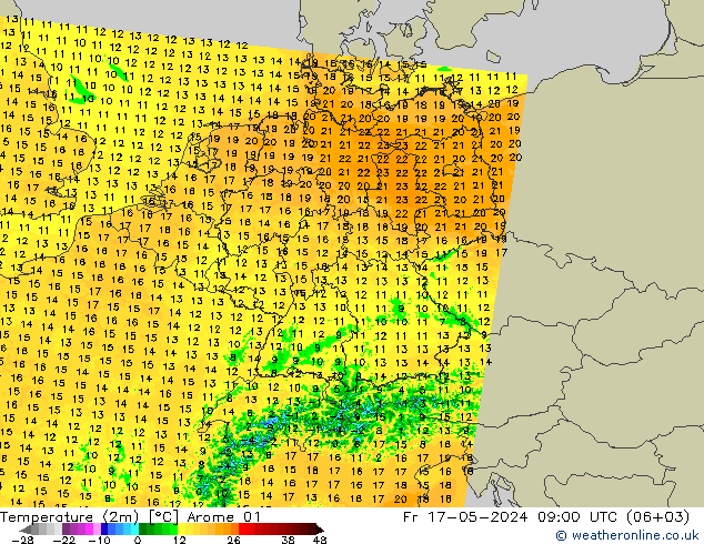 Temperature (2m) Arome 01 Fr 17.05.2024 09 UTC